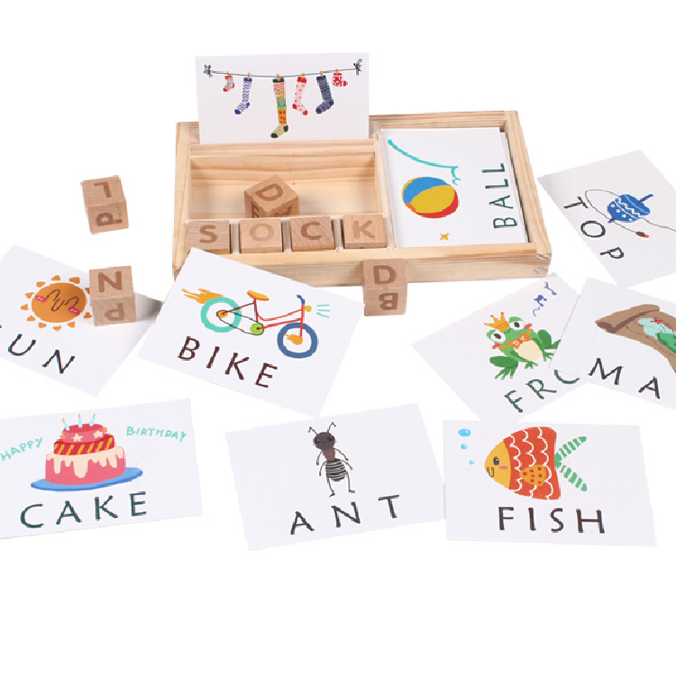 Spelling A-Z Alphabets Blocks with 60pcs Flash Cards/ Toys & Spelling for Kindergarteners