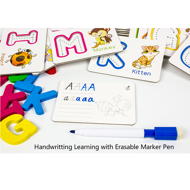 Block Alphabet English Letter Learning Card/ Marker Flash Card for Writing/ Phonics Flash Cards for Kids