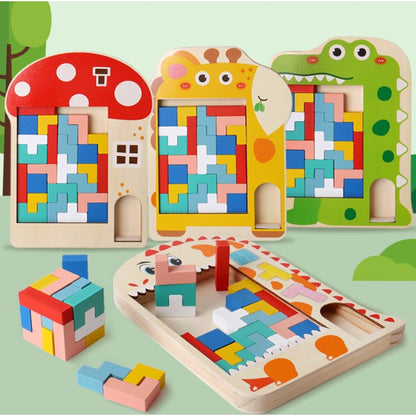 Multi Functional Wooden Tetris Board/ Wooden Blocks Tetris for Kids/Single Player Wooden Blocks