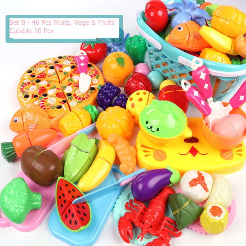 23/46pcs Cutable Fruits & Vegetable Learning Kitchen Toys/ Kitchenware Velcro Toys Pretend Play