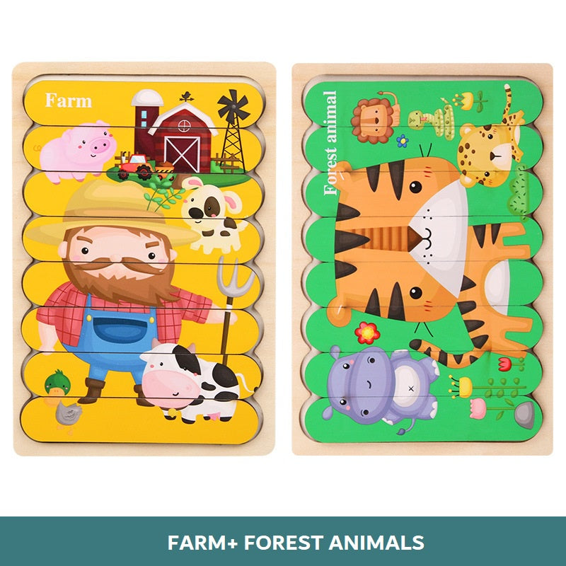 2-in-1 Horizontal Wooden Puzzle for Kids