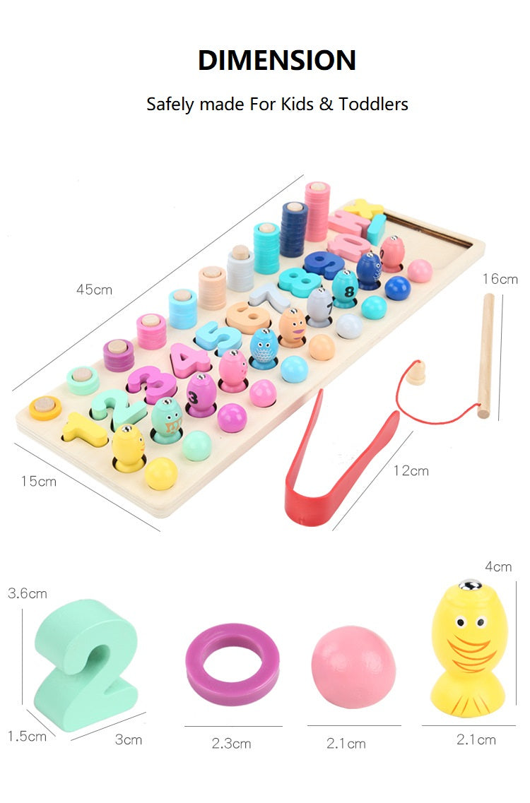 4-In-1 Educational Wooden Puzzles Toys for Numbers, Colors & Shapes Sorter Learning