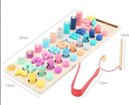 4-In-1 Educational Wooden Puzzles Toys for Numbers, Colors & Shapes Sorter Learning