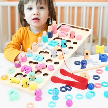 4-In-1 Educational Wooden Puzzles Toys for Numbers, Colors & Shapes Sorter Learning