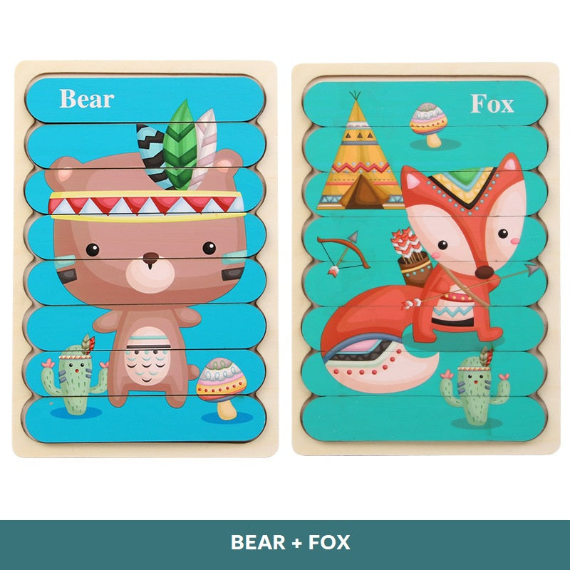 2-in-1 Horizontal Wooden Puzzle for Kids