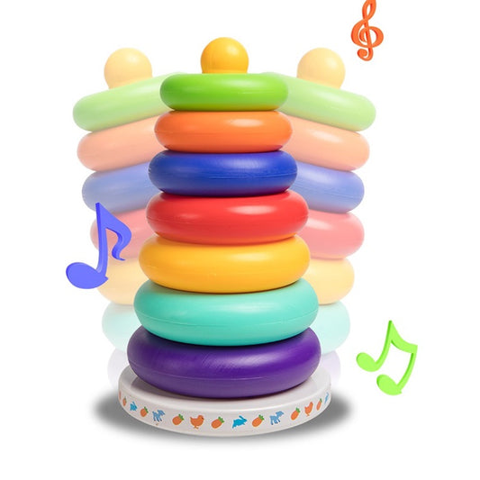 Toddler Stacking Toy Building Stack Ring Musical Tower 7 Colors & Shapes