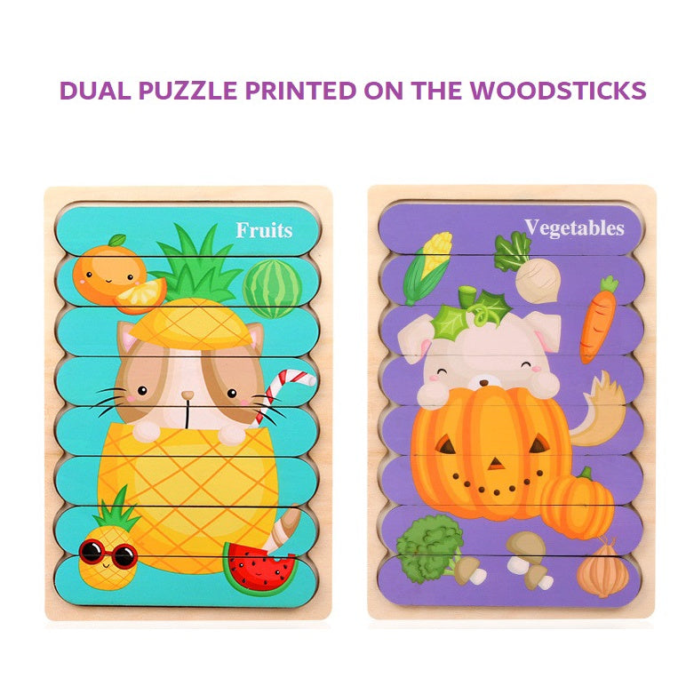 2-in-1 Horizontal Wooden Puzzle for Kids