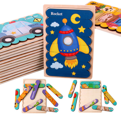 2-in-1 Horizontal Wooden Puzzle for Kids