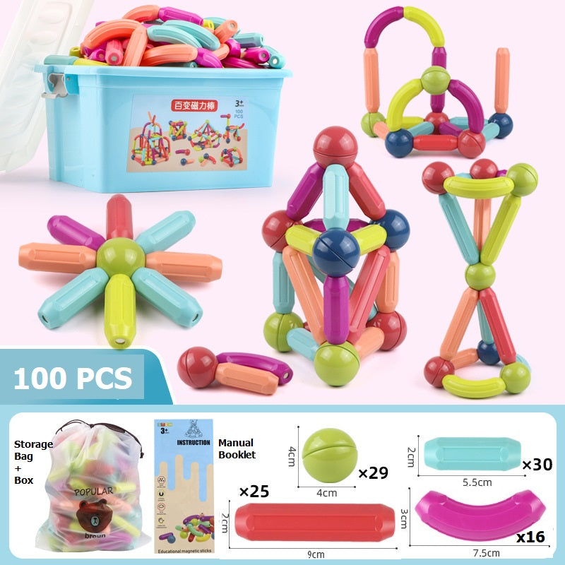 [25/36/42/64/100Pcs] Magnetic Building Block Toys with Rounded Grip/ Colorful Grip for Toddlers/ DIY Construction Gift