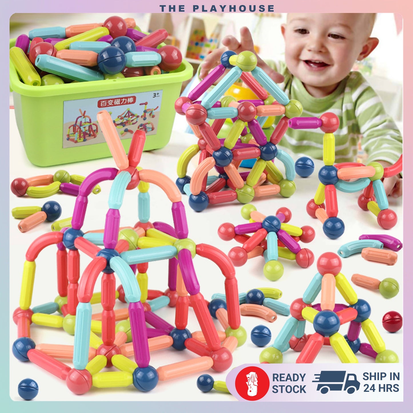 [25/36/42/64/100Pcs] Magnetic Building Block Toys with Rounded Grip/ Colorful Grip for Toddlers/ DIY Construction Gift